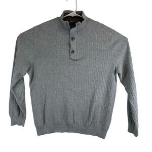Tasso Elba Long Sleeve Quarter Cotton Gray Cable‎ Knit Henley Sweater Mens Large